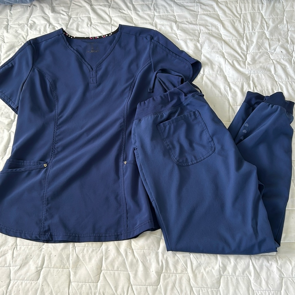 Heart Soul Navy Blue jogger Scrub set